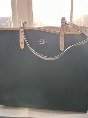 Coach Two-Tone Pebbled Leather Tote in Black and White